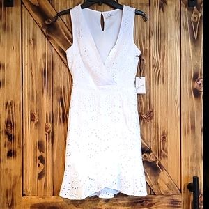 NWT, White, Wrap Style, Eyelet Dress, Size Small (Hat sold separately)